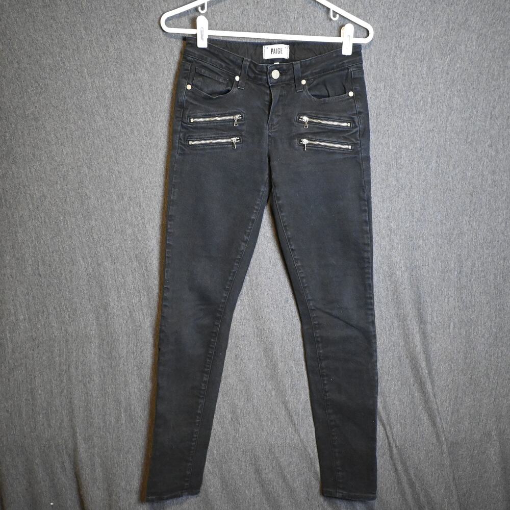 Paige Women's 26 (27x29) Edgemont Moto Skinny Jeans Black Denim Streetwear